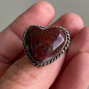 Brecciated Jasper Heart Sterling Silver Overlay Ring